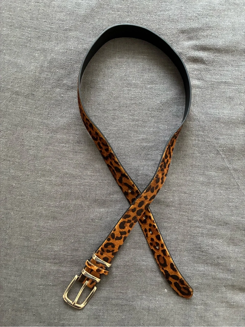 NA-KD Leather Leopard Print Calf Hair Belt with Gold Buckle